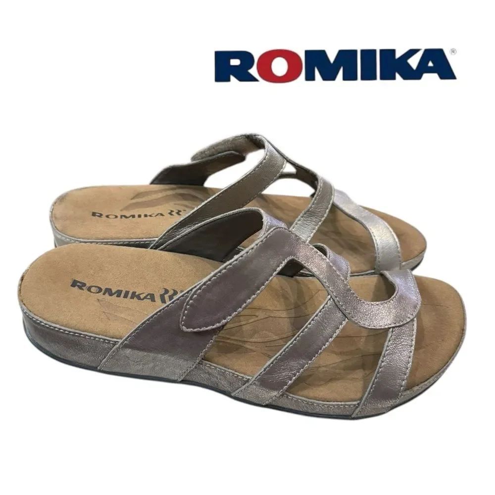 Romika Fidschi Women's Metallic Leather Adjustable Strap Slide Sandals 37